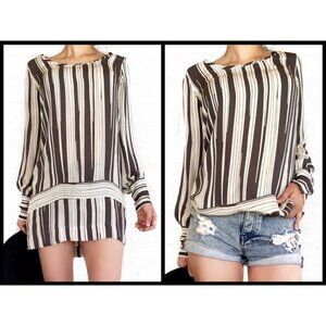 💕NILI LOTAN💕 100% Silk Striped Tunic Dress ~ Neutral Grey & Off-White Large